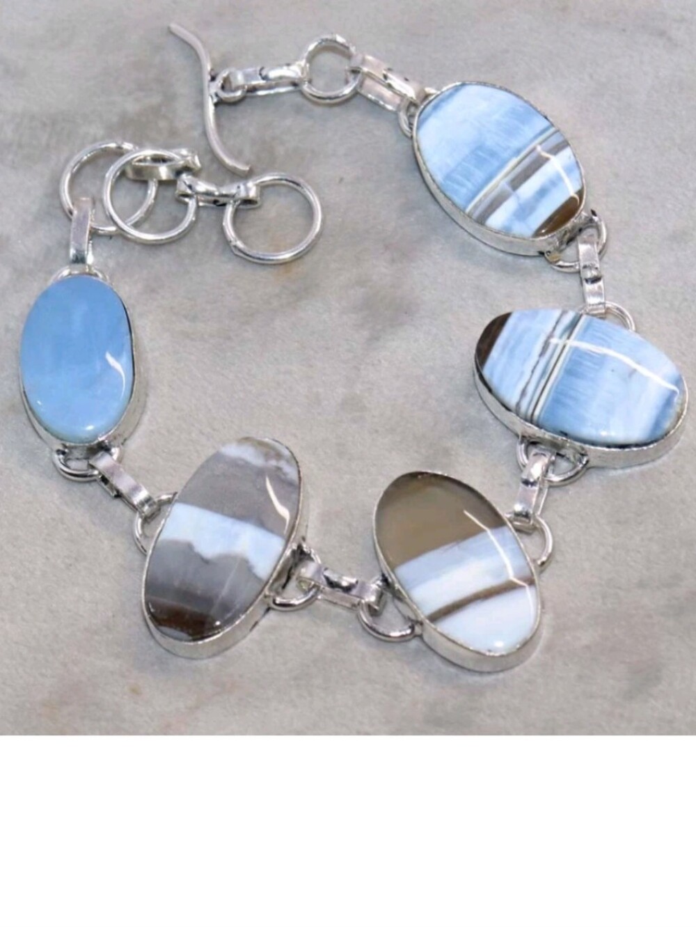 Owyhee Blue Opal Gemstone Jewelry 925 Sterling Silver Handmade Toggle Bracelet